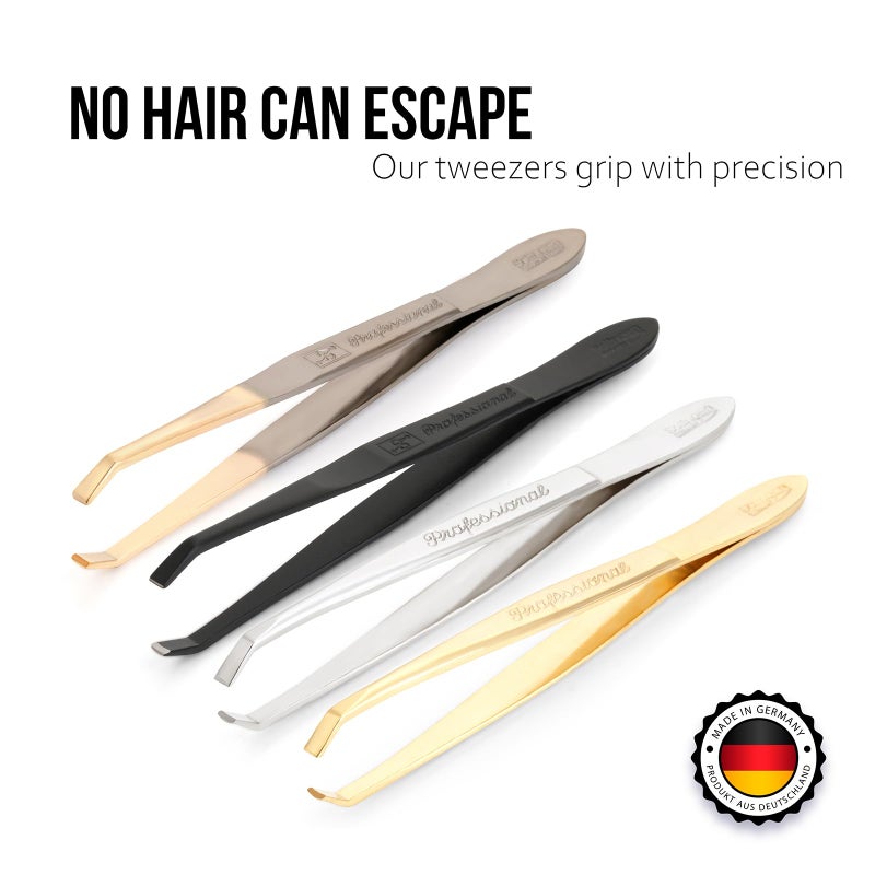 Solingen Tweezers for Eyebrows | Slanted Tip | Professional Stainless Steel |Slanted Tip Tweezers | Best Shaped for Eyebrows Extensions Chin Cheek Face Facial Hair | Made in Germany (Nickel-Gold) - Image 3